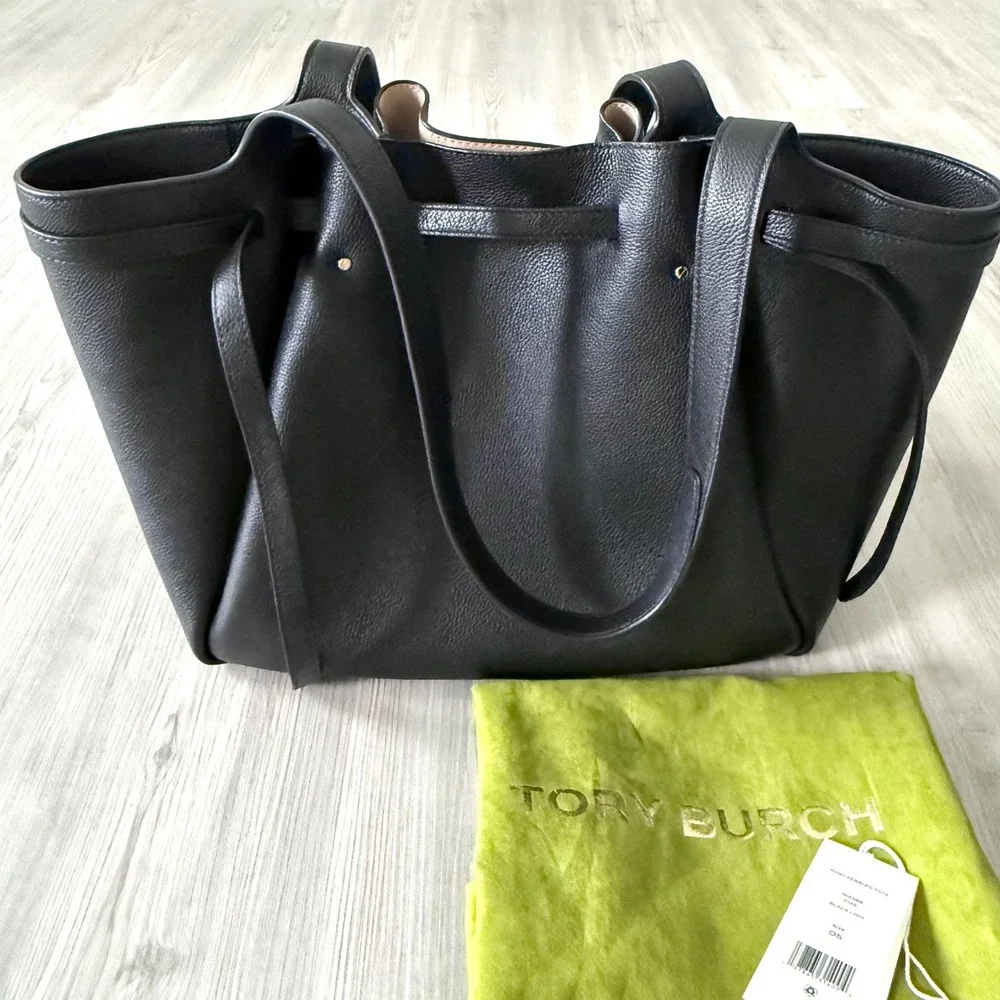 Tory Burch Black Romy Pebble Tote Bag